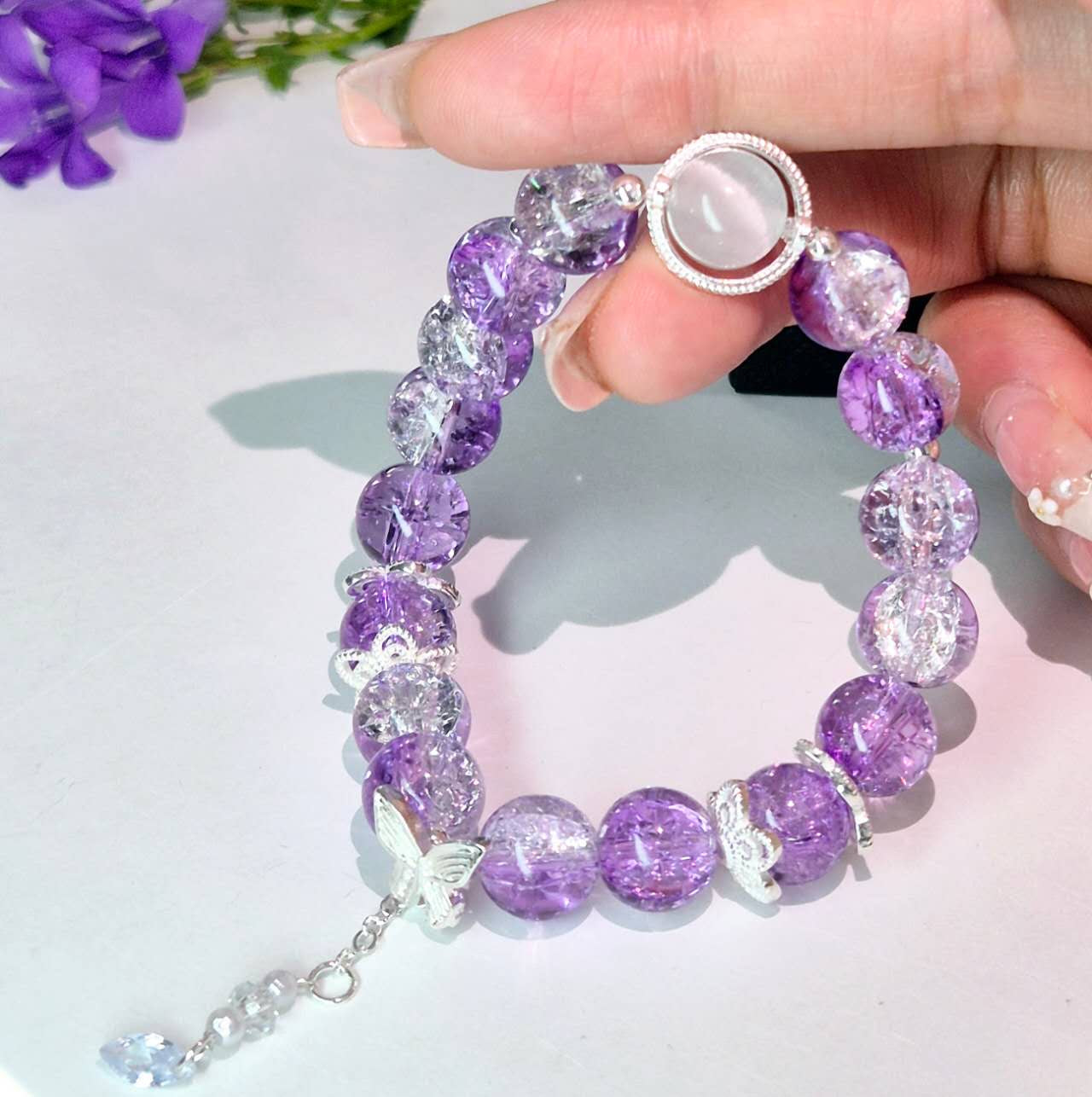 Aurora Violet Butterfly Whisper Bracelet 10mm